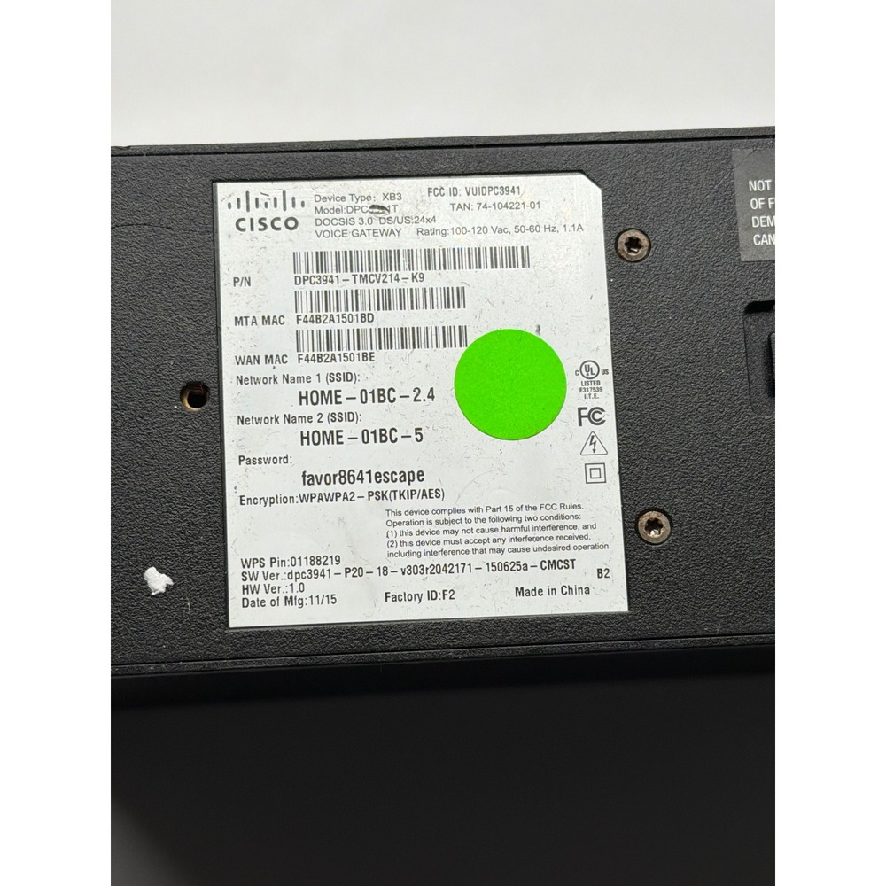Xfinity Cisco DPC3941 DOCSIS 3 0 Cable Modem‎ WiFi Router Gateway - Picture 4 of 7